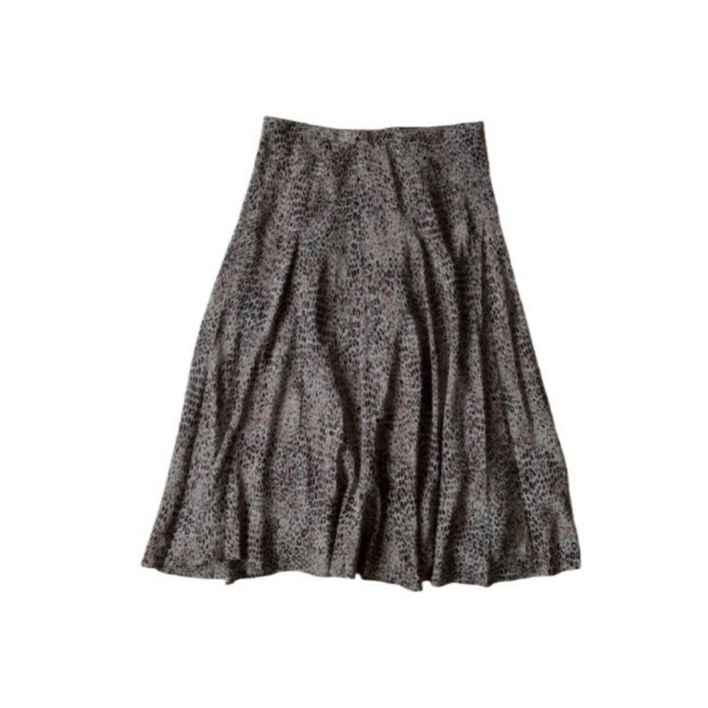 Kate Hill Gray and Pink Silk Animal Print Midi Length Flouncy Skirt Women's 12